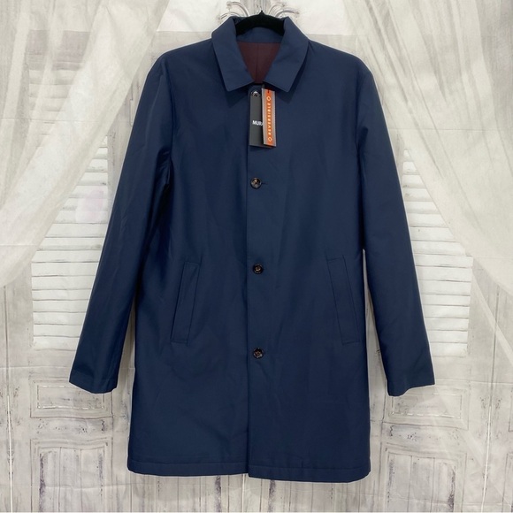 Murano Medium Blue Purple Solid Reversible Trench Coat Lightweight Jacket Button - Picture 3 of 14